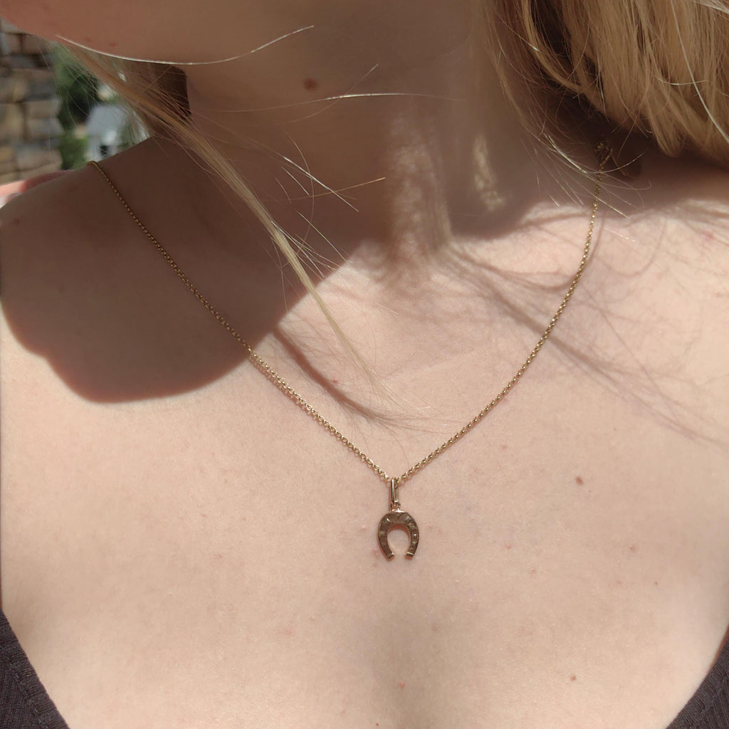 Antique 14k Yellow Rose Champagne Gold Horseshoe Pendant Equestrian Luck Horse Charm Cute Elegant Gift Present