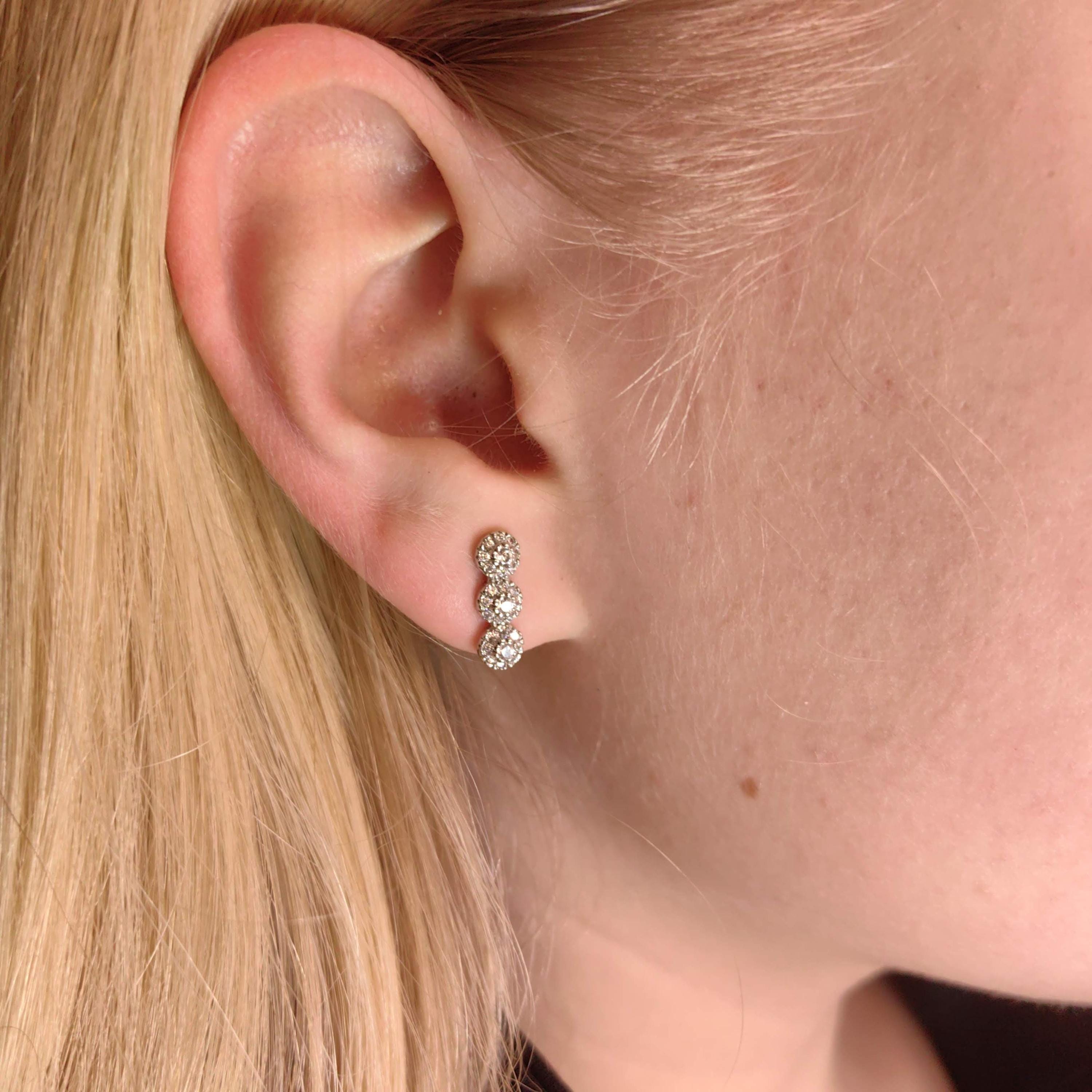 Vintage Natural Diamond 14k Solid White Gold Geometric Circle Design Elegant Sleepers Earrings Gift for Her Present