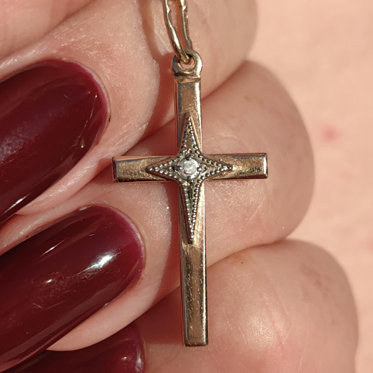 Art Deco 1930s Vintage Solid 14k Yellow Rose and White Gold Diamond Christian Latin Cross Antique Pendant Elegant Gift Present