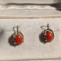 Victorian 1900s 14k Yellow Gold Coral Sleeper Earrings, Antique Oval Red Coral Lever Back Earrings, 9x15mm Art Nouveau US Duty Free HTS 9706