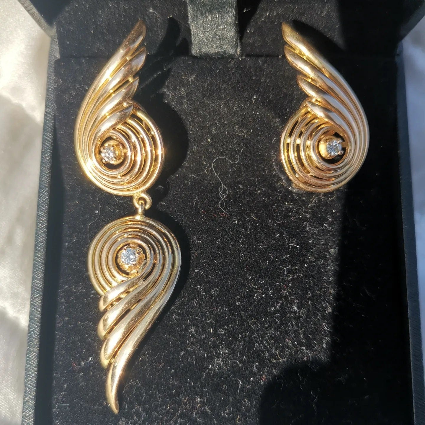 Late Art Deco 1940s 18k Solid Yellow Rose Champagne Gold Diamond Vintage Antique Retro Earrings Asymmetrical Geometric Earrings Gift