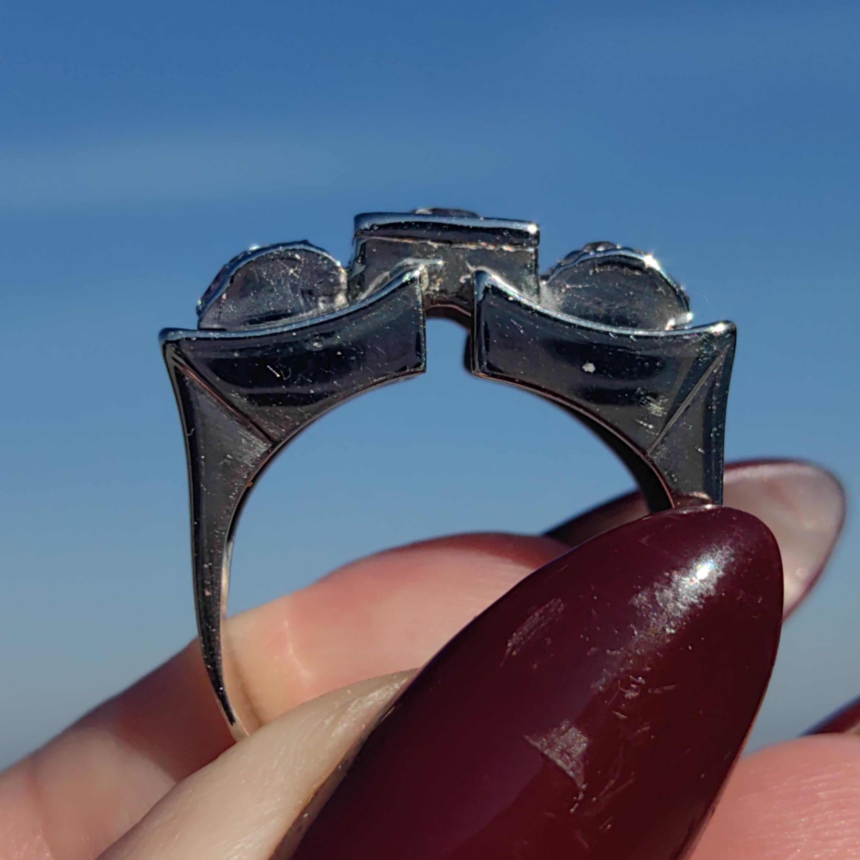 Art Deco 18k White Gold Diamond Ring, Antique Chevalier Style