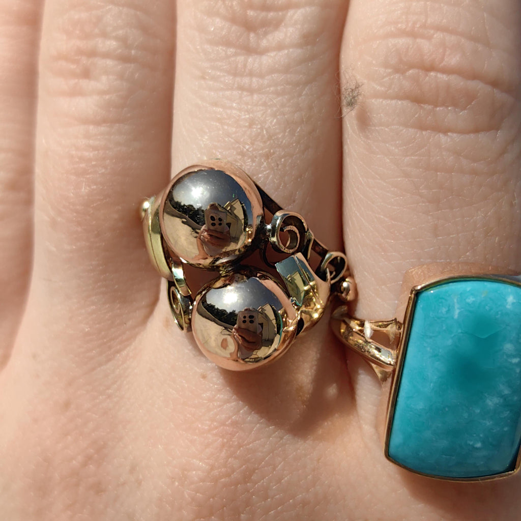 1930s Art Deco Floral Geometric Interesting Ring Handcrafted 14K Solid Yellow & Rose Gold Elegant Statement Ring