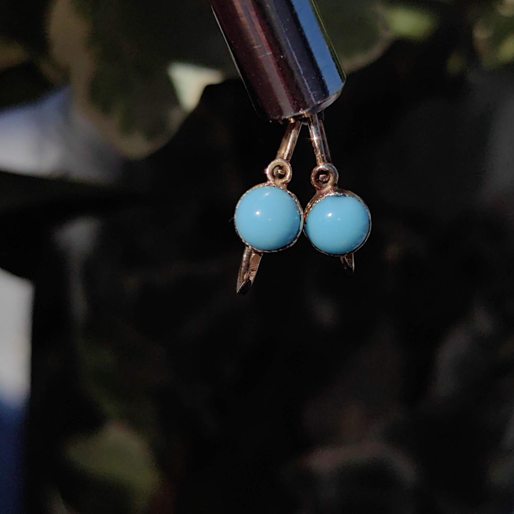 Antique 14k Solid Yellow Rose Champagne Gold Blue Pastel Stone Earrings Nouveau 1900s Elegant Comfortable Lever Back Dormouse Earrings