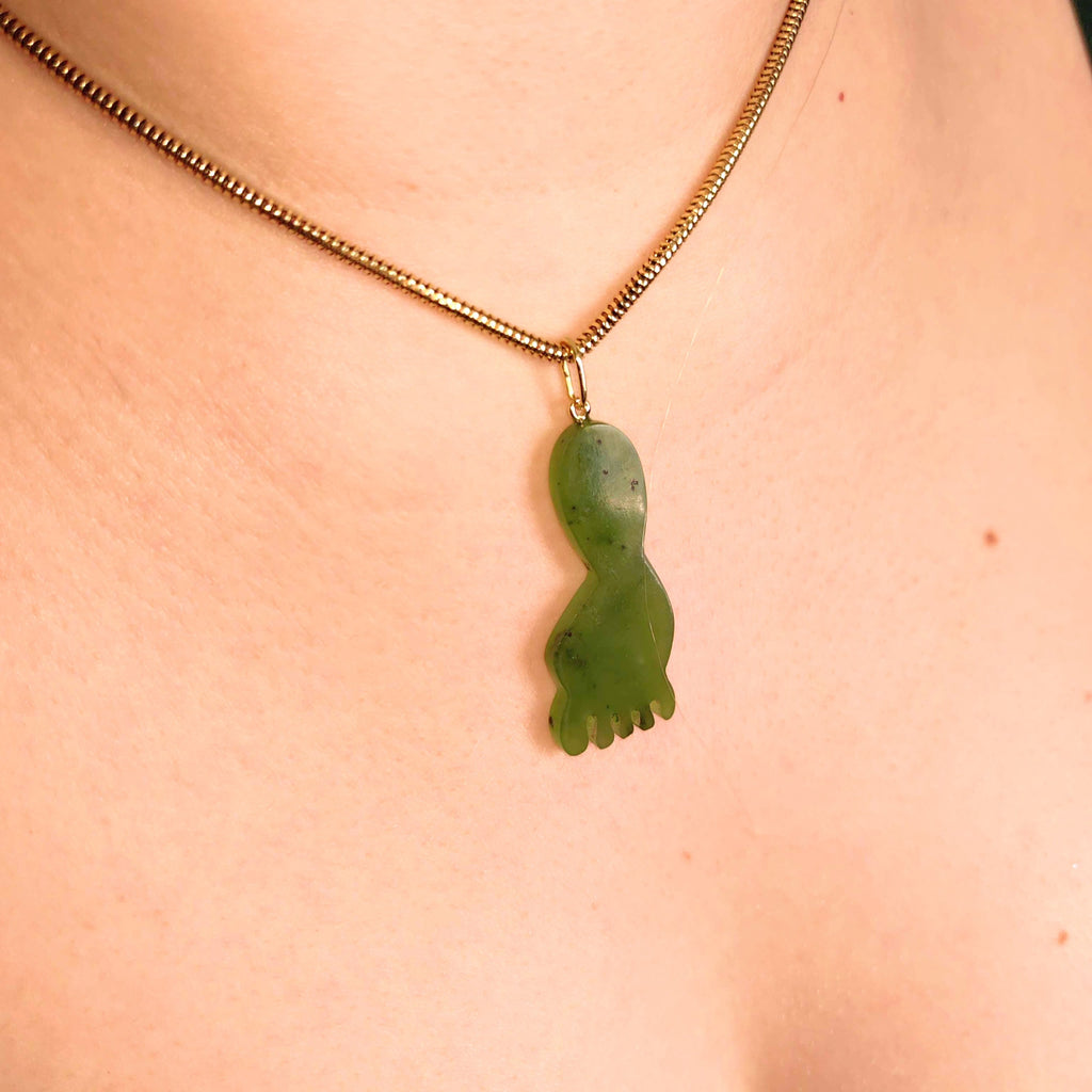 Vintage Jade Solid 14k Gold Foot Pendant