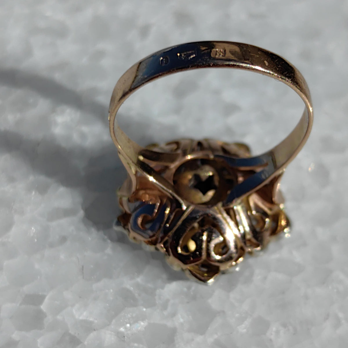 Art Deco Diamond Floral Ring: 14k Gold & Silver, 1930s Statement Ring
