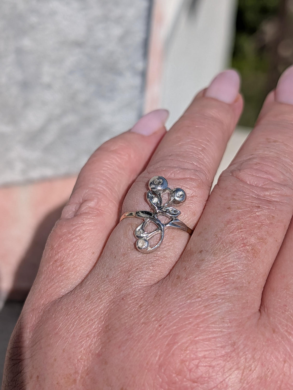 Antique Art Nouveau Diamond Ring 14k Yellow Gold Silver, 1900s Floral Openwork Rose Diamond Engagement Ring, Size 10