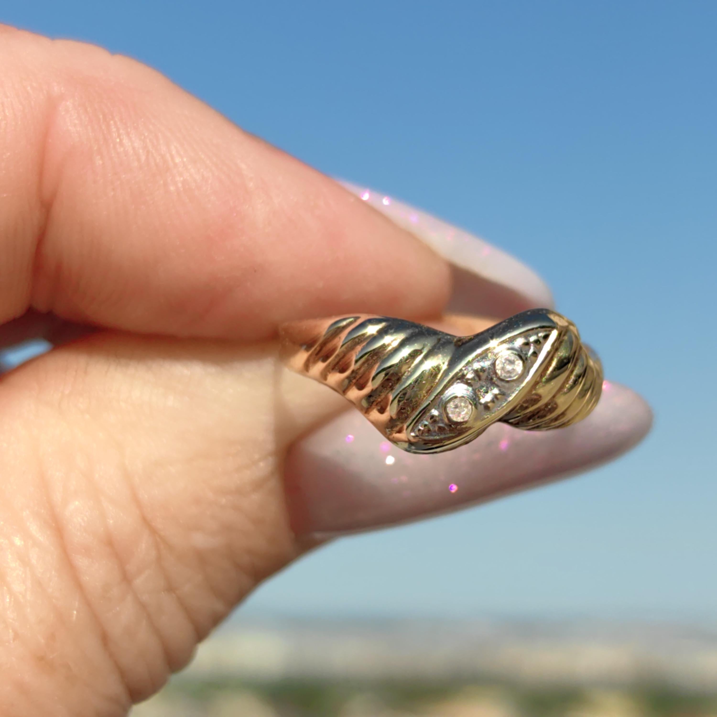 Vintage Diamond Two-Tone Gold Engagement Ring: 14k Hallmarked Band, 1980s Elegant Style