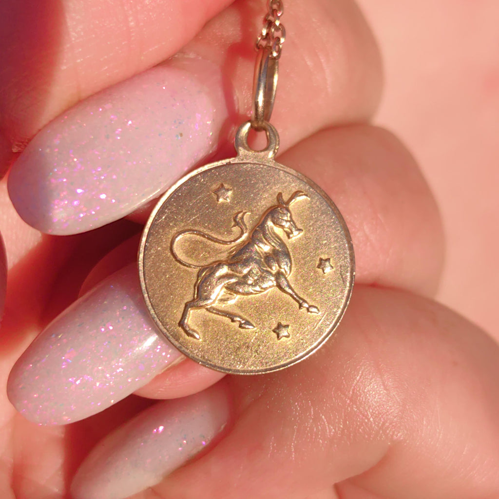Vintage 14k Yellow Gold Taurus Pendant: Antique Zodiac Charm