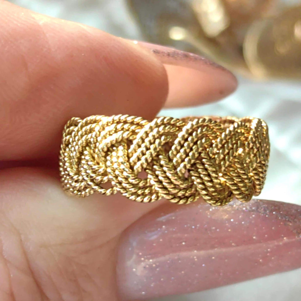 18k Yellow Gold Braided Knot Ring: Handmade Vintage Wedding Band