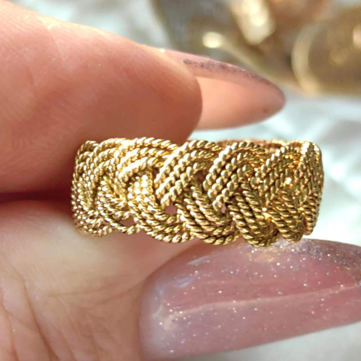 18k Yellow Gold Braided Knot Ring: Handmade Vintage Wedding Band