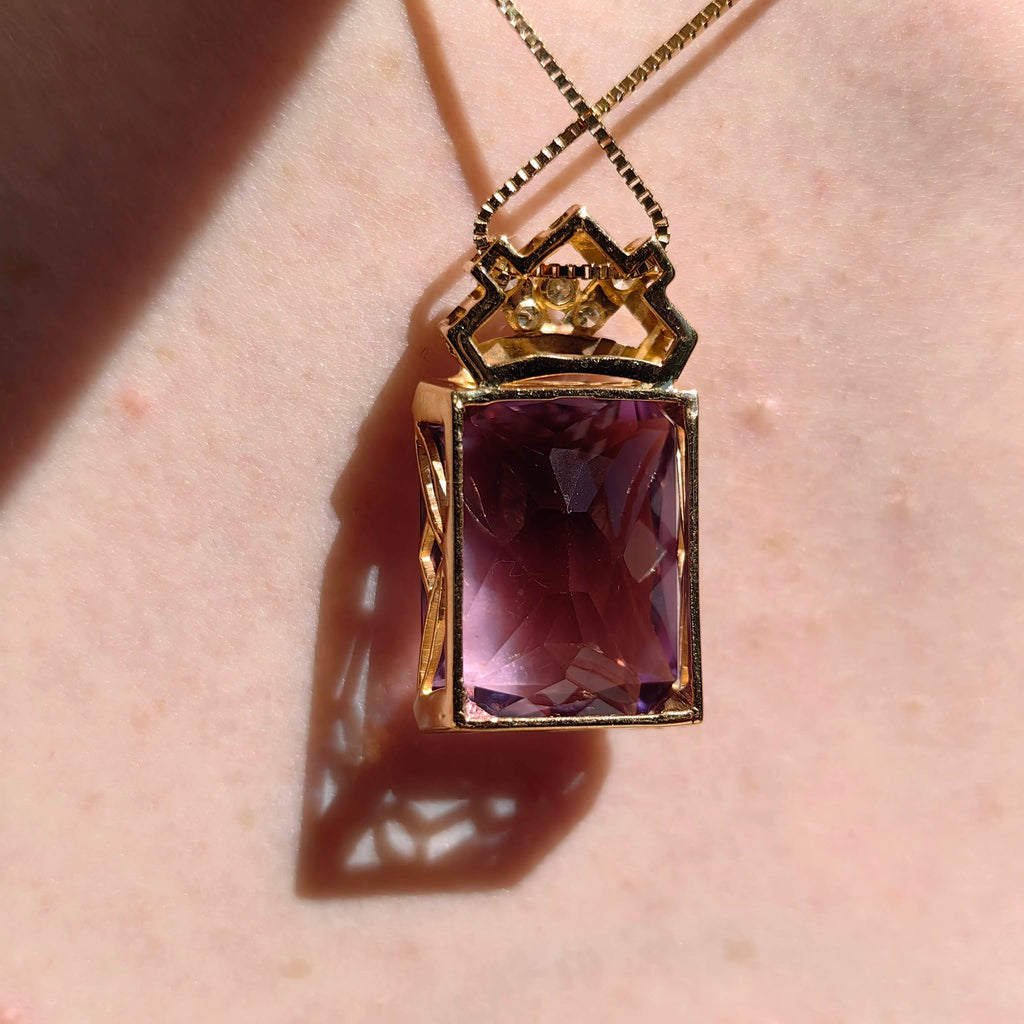 Art Deco Antique Vintage Amethyst and Diamond Gold Statement Pendant
