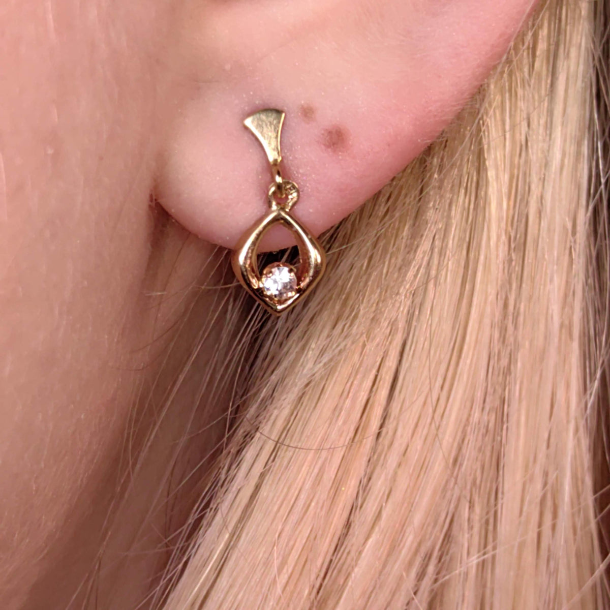 Vintage Natural Diamond 14k Solid Gold Geometric Circle Design Elegant Sleepers Earrings Gift for Her Present