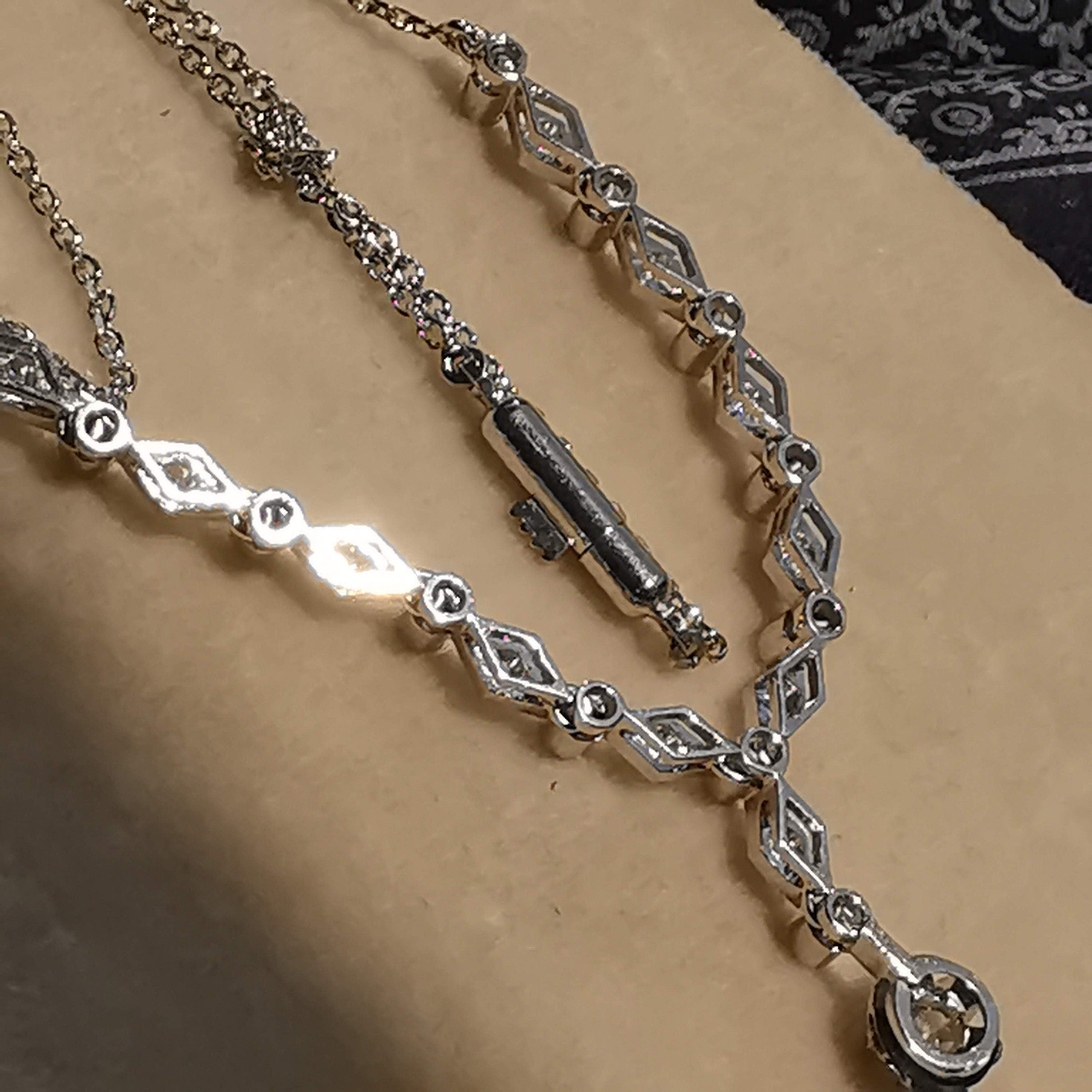1940s Art Deco Diamond Necklace: 18k White Gold Choker
