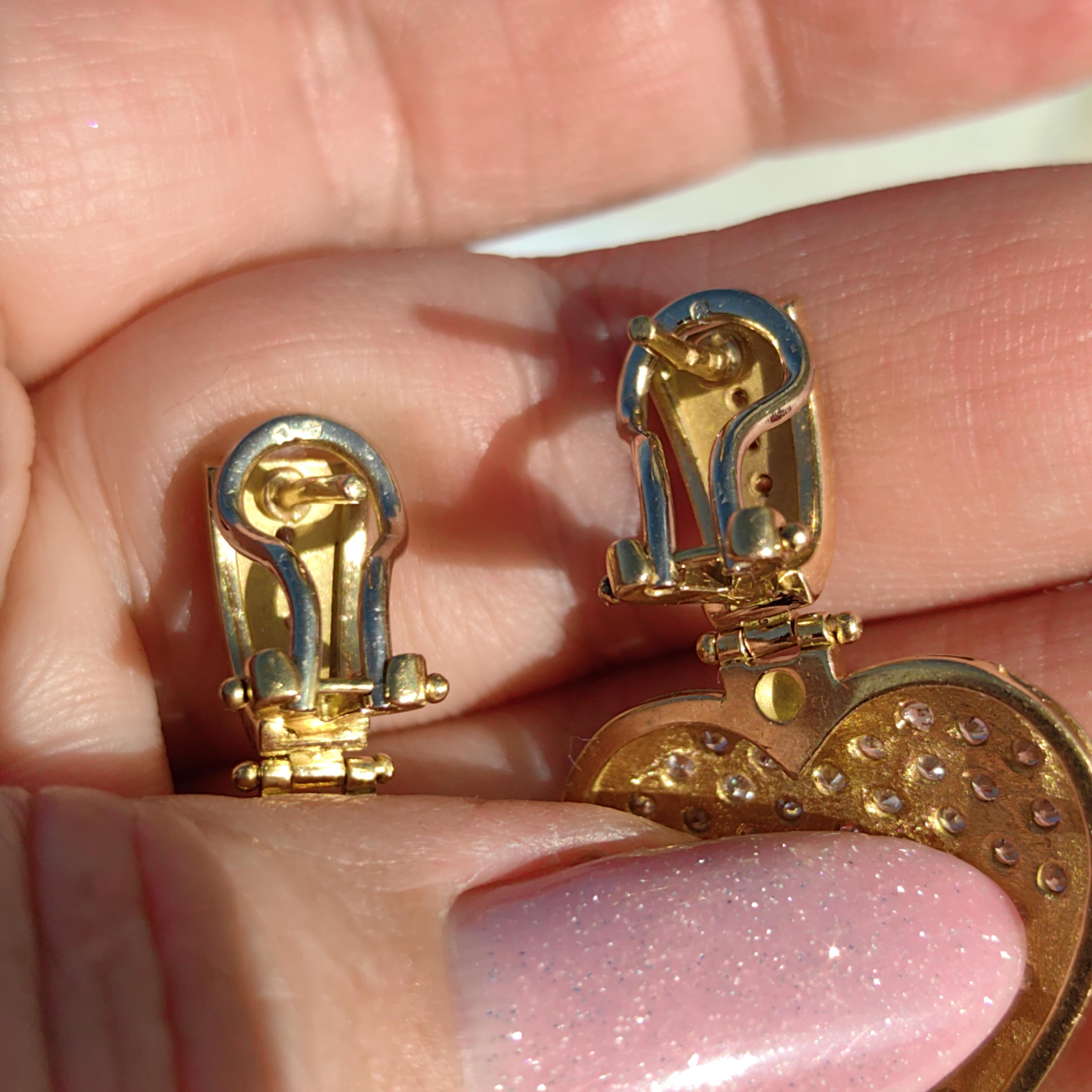 Antique Diamond Heart Earrings: 18k Yellow Gold Dangle Earrings