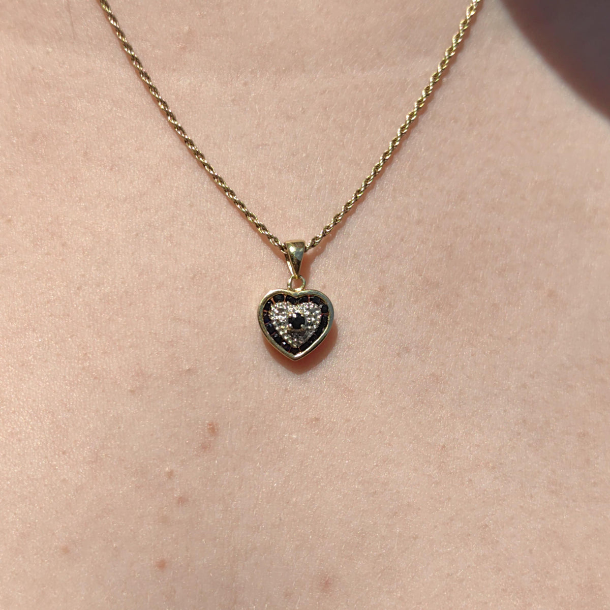 Sapphire Diamond 14k Yellow Gold Heart Pendant - Vintage Charm