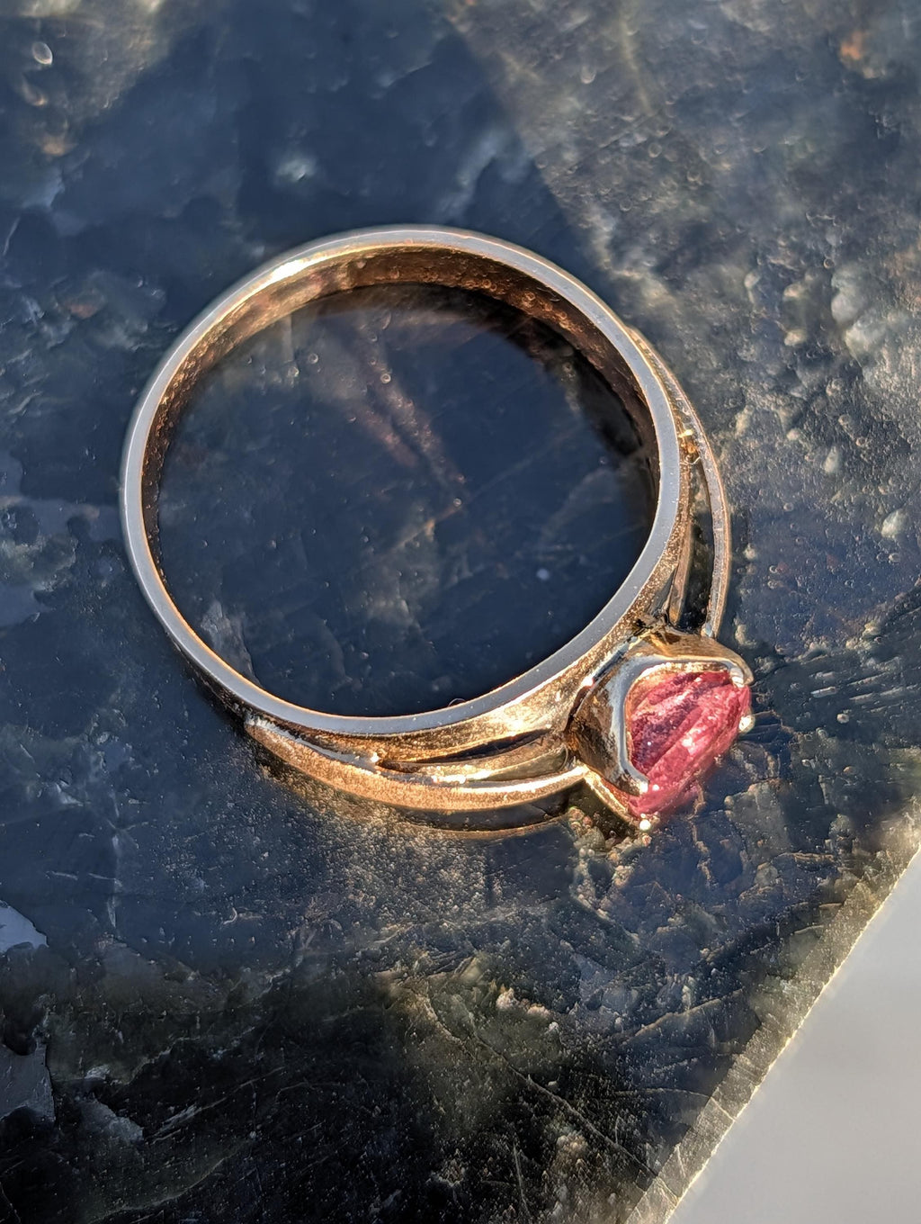Vintage 1960s Natural Pink Tourmaline Ring 14k Solid Yellow Rose Gold Mid Century Statement Ring Size 9 US Free Resize Gift