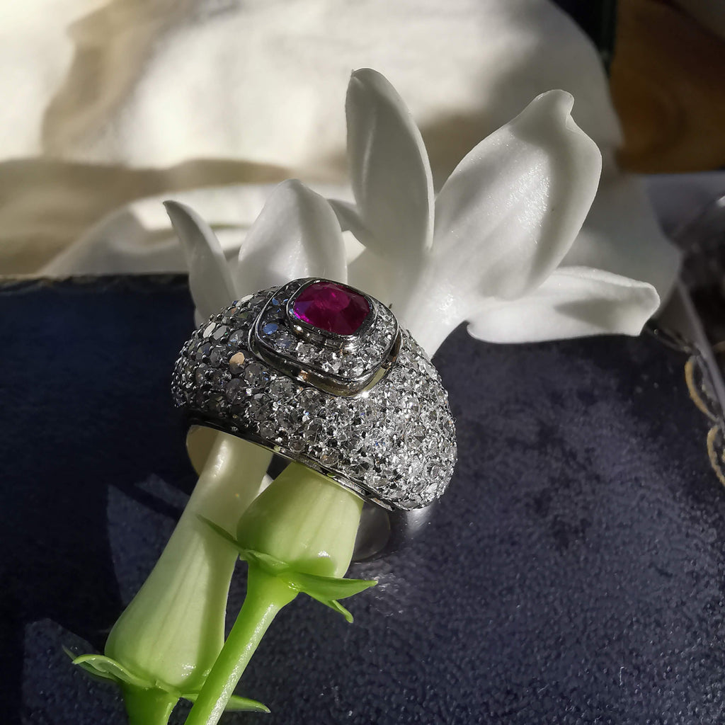 Original 1930sArt Deco 0.45ct Natural Ruby 0.95ct Diamond Platinum Ring