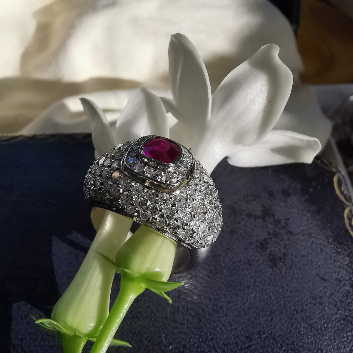 Original 1930sArt Deco 0.45ct Natural Ruby 0.95ct Diamond Platinum Ring