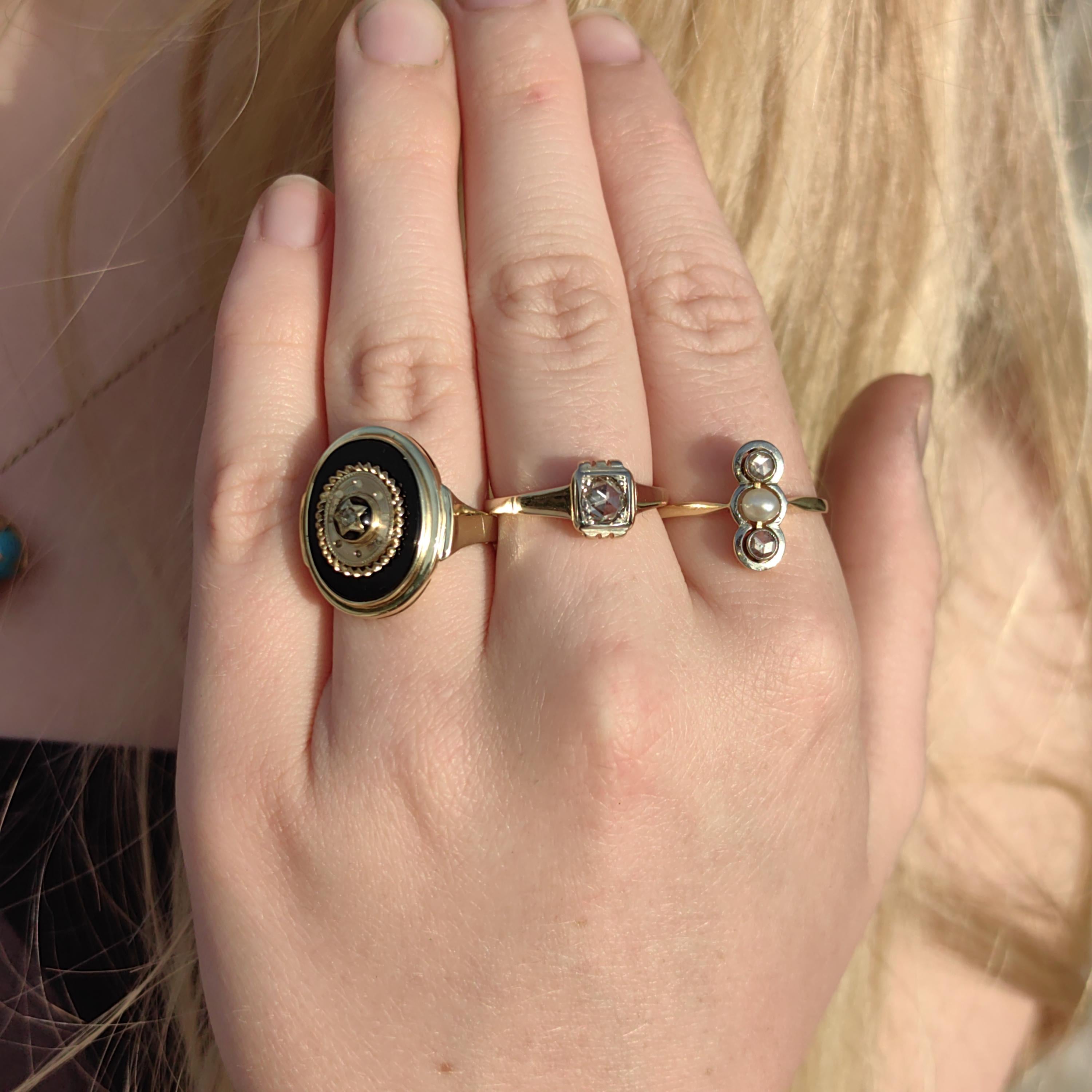 Victorian Onyx Diamond 14k Yellow Gold Star Ring