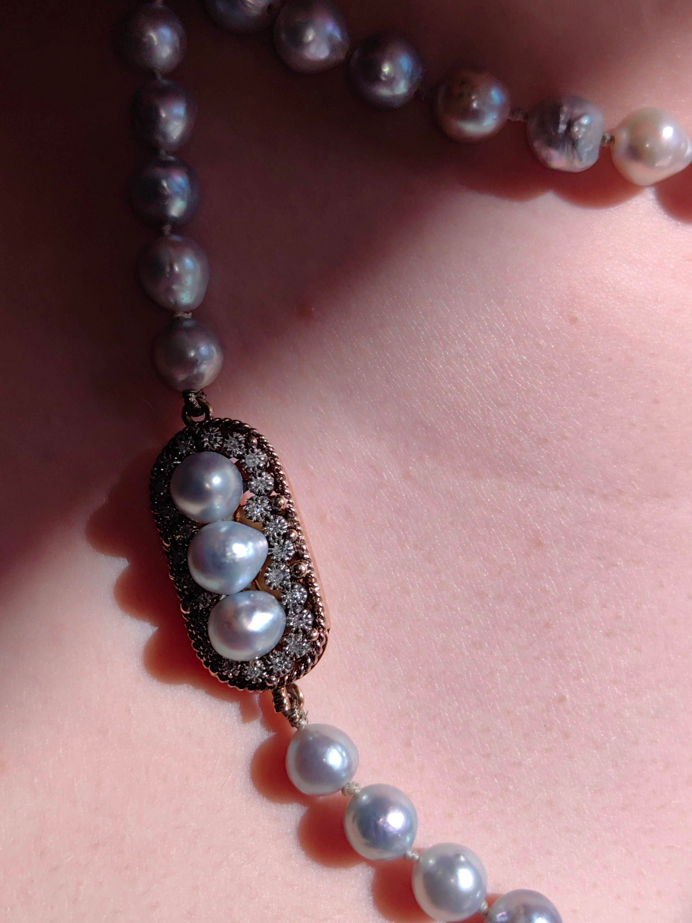 Art Deco 18k Gold Diamond Pearl Necklace: 1940s Vintage Beaded Lock