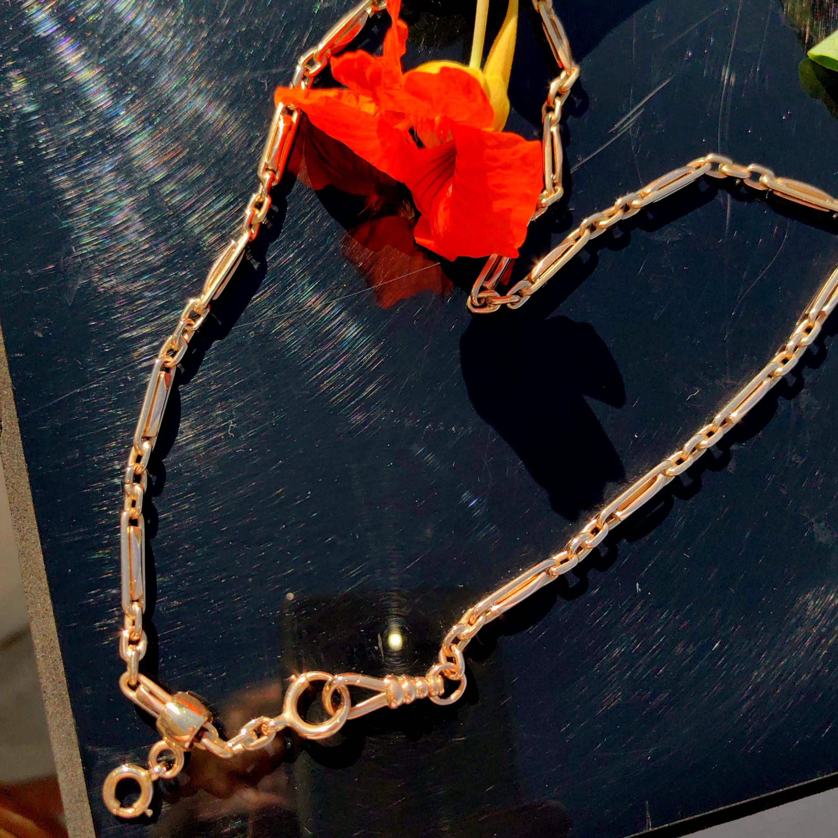 Vintage 14k Yellow Gold Chain: 50cm Statement Necklace, Pendant Holder