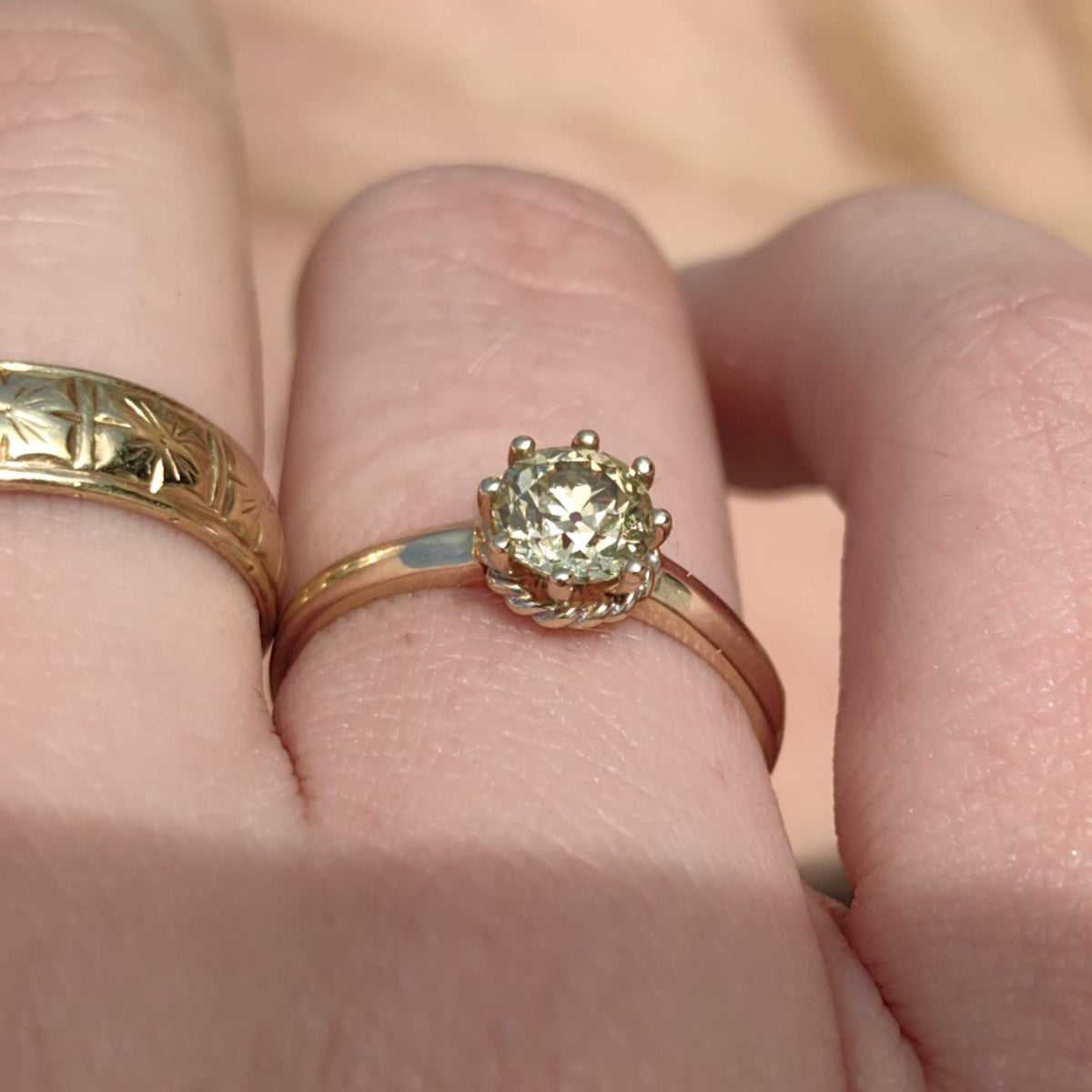 Vintage Mid Century 1950s Natural Fancy Yellow Diamond Solid 14k 585 Hallmarked Yellow Gold Engagement Wedding Solitaire Ring Gift for Her