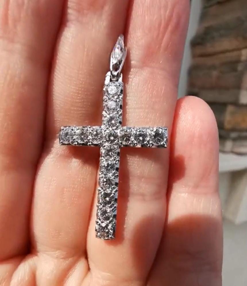 1920s Art Deco Diamond Cross Pendant, 1.85ct Diamonds, Platinum Antique Jewelry, Over 100 Years, US Duty Free HTS 9706