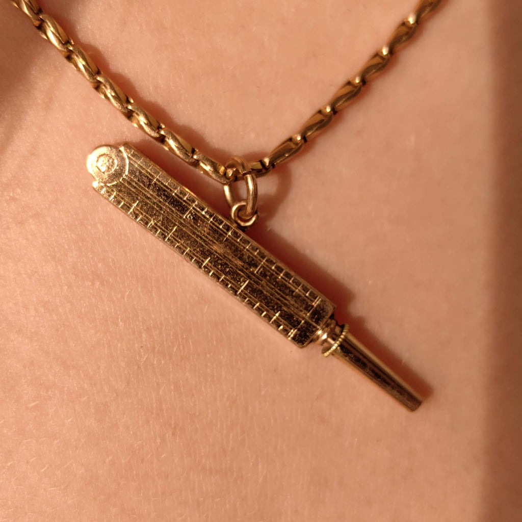 Antique 8k Gold Pocket Watch Key Pendant: 1860s Thermometer Charm