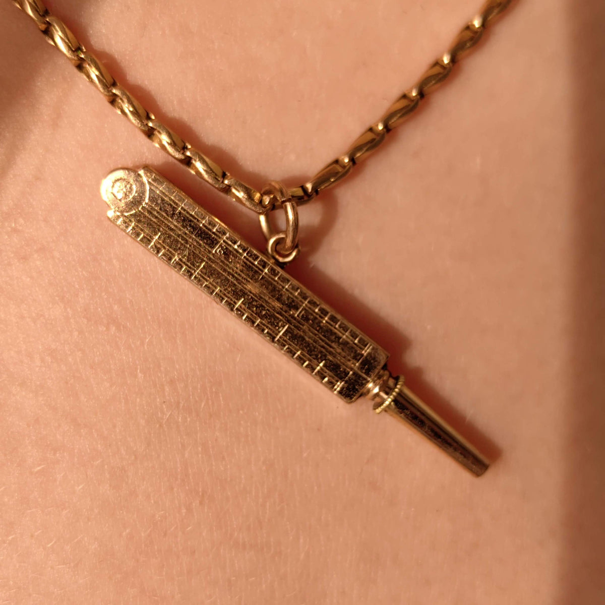 Antique 8k Gold Pocket Watch Key Pendant: 1860s Thermometer Charm