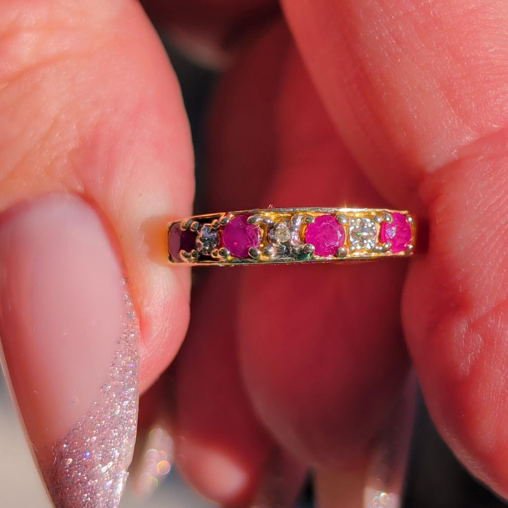 Ruby Diamond 14k Solid Yellow Gold Wedding Band Vintage Stackable Ring Elegant Dainty Gift for Her Present