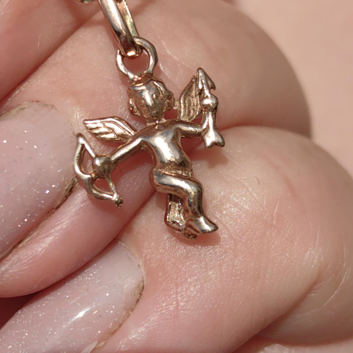 14k Solid Yellow Gold Cherub Pendant Vintage Cupid Cute Angel Love Charm for Bracelet or Necklace Gift for Her Present