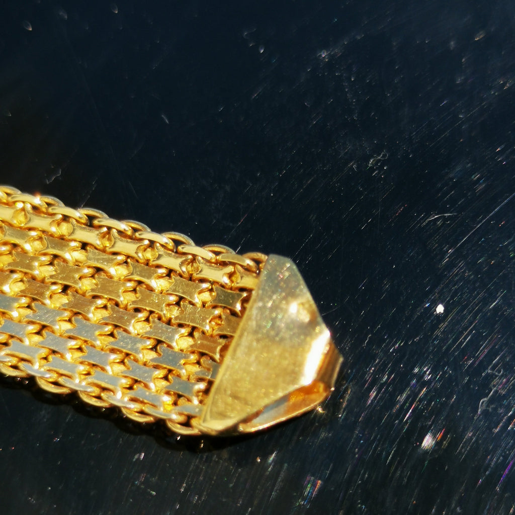 Vintage 1960s Italy 14k Solid Yellow Gold Wide Handmade Thick Chain Statement Elegant Bracelet Gift Present
