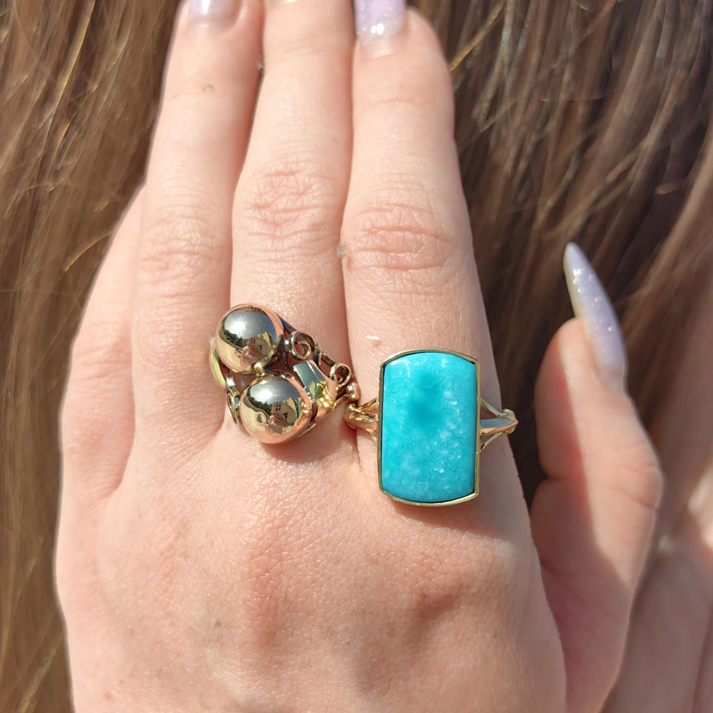 1930s Art Deco Floral Geometric Interesting Ring Handcrafted 14K Solid Yellow & Rose Gold Elegant Statement Ring