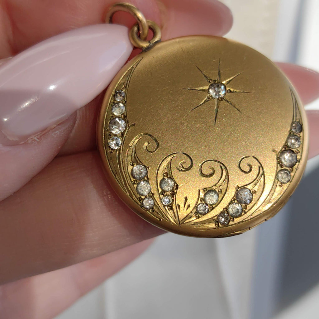 Antique Art Nouveau Gold Filled Locket: Engraved Floral Pendant, 1900s