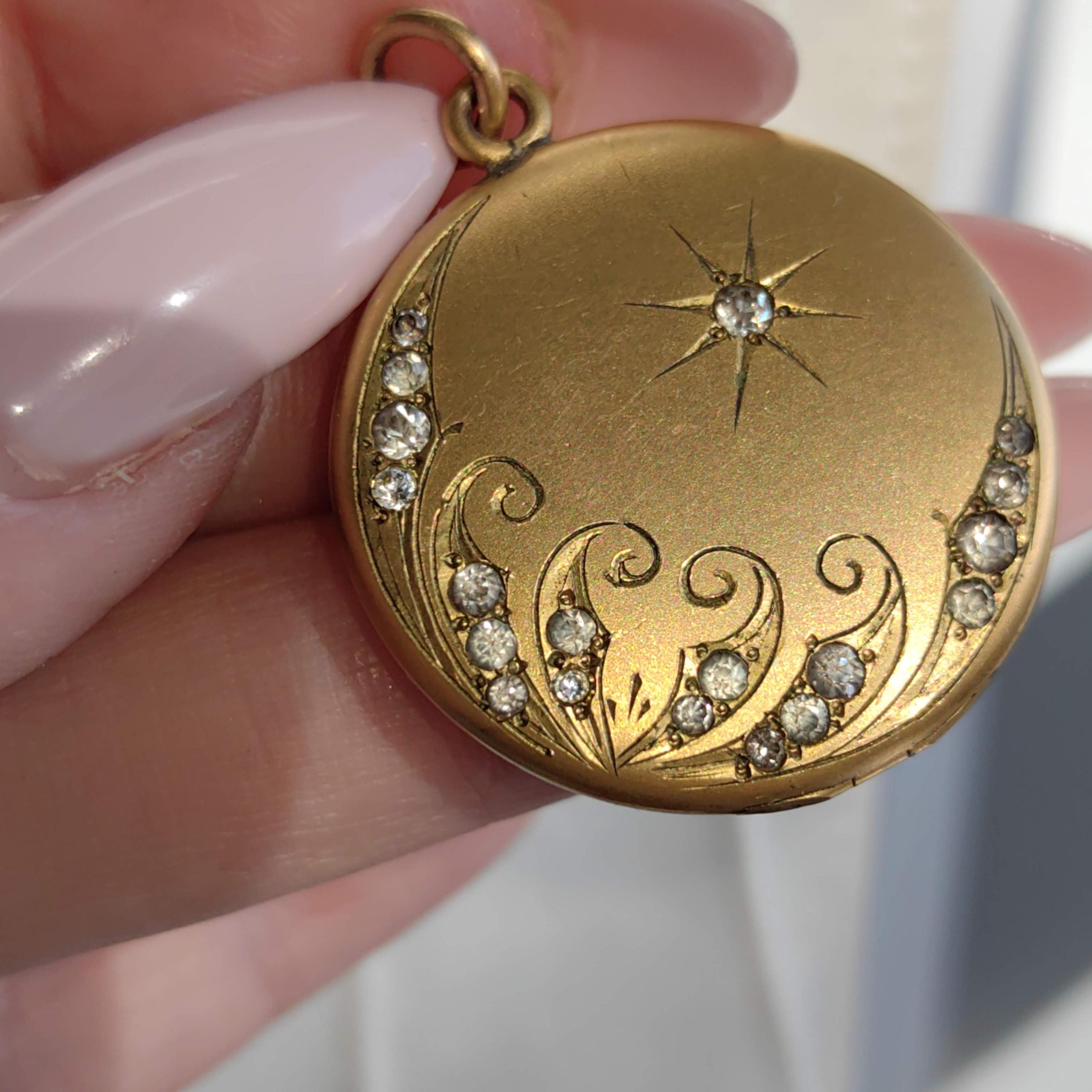 Antique Art Nouveau Gold Filled Locket: Engraved Floral Pendant, 1900s
