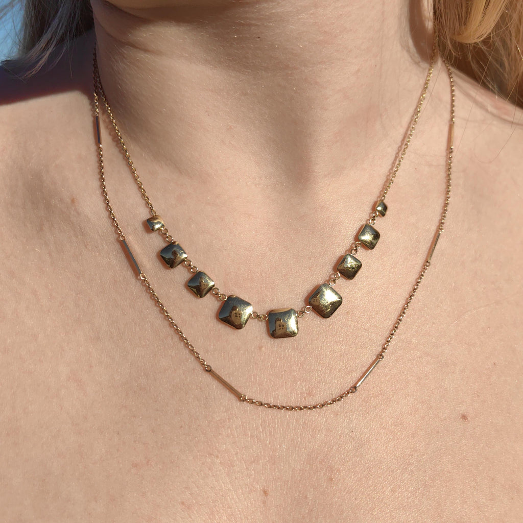 14k Solid Gold Square Link Chain Necklace: Handmade Vintage Unisex Design
