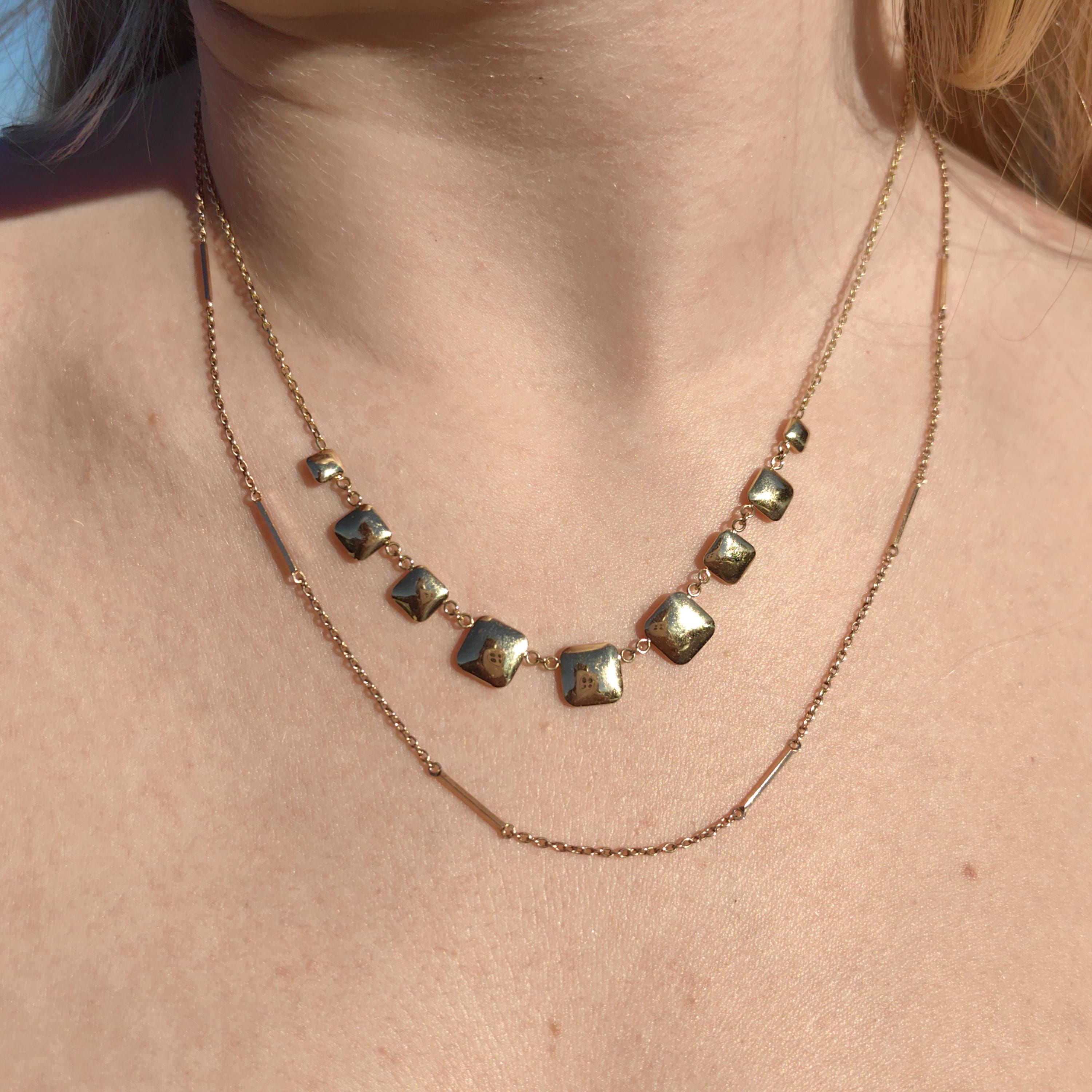 14k Solid Gold Square Link Chain Necklace: Handmade Vintage Unisex Design