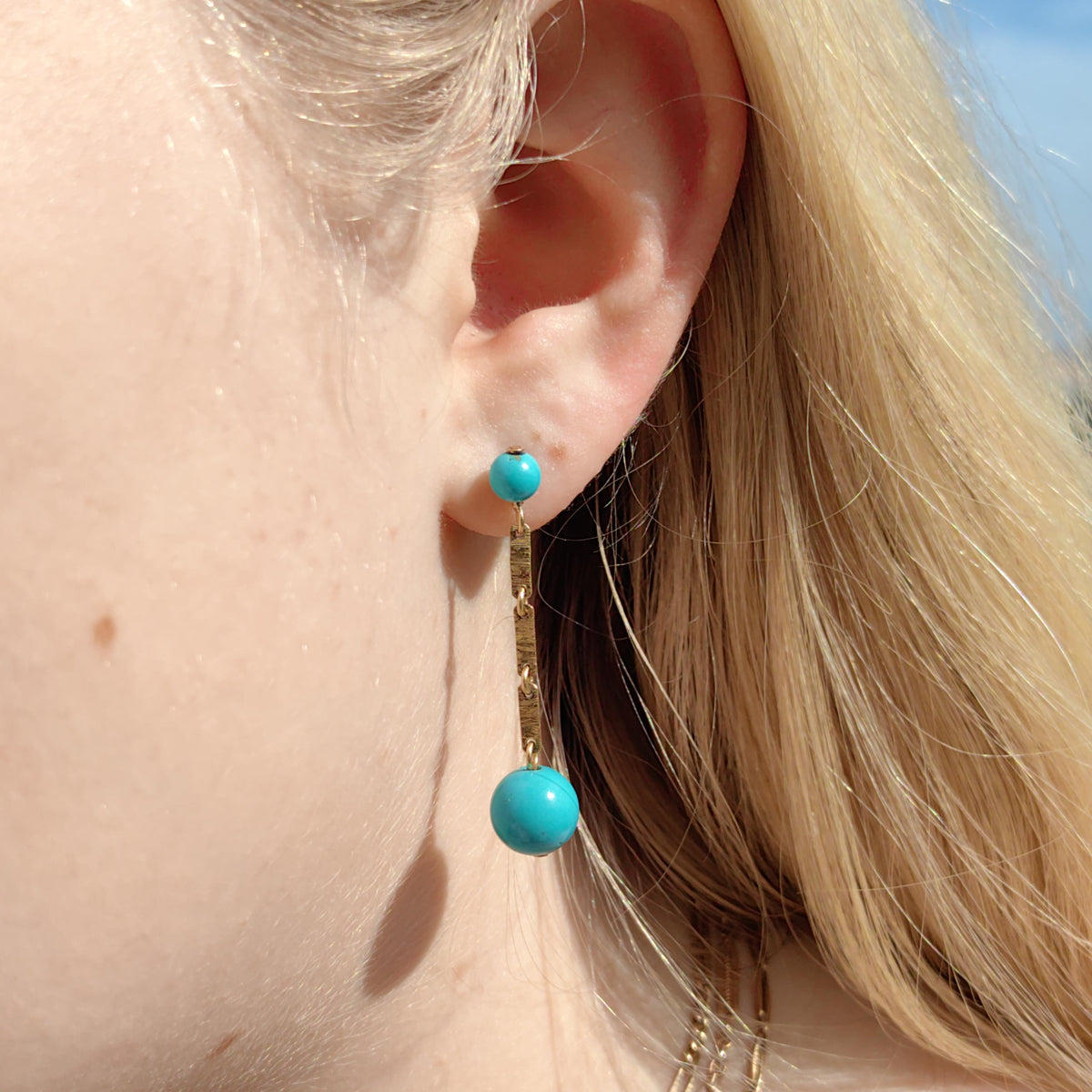 Vintage 1950s Turquoise 18K Gold Dangle Earrings