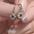 Art Nouveau 14k Champagne Gold Dangle Elegant Floral Dainty 1900s Antique Gift for Her artificial Sapphire Cubic Zirconia Flower Earrings
