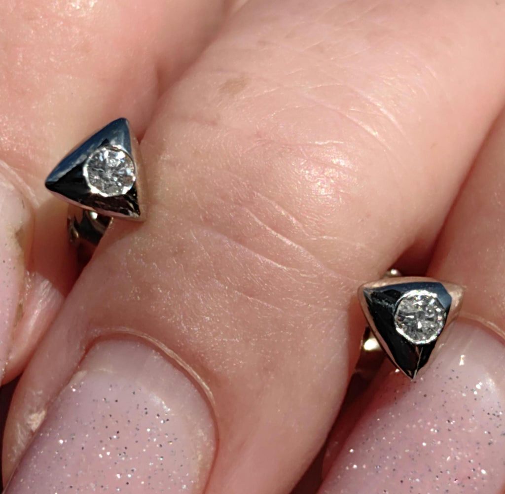 Diamond 14k Yellow Gold Triangle Stud Earrings: Geometric Art Deco