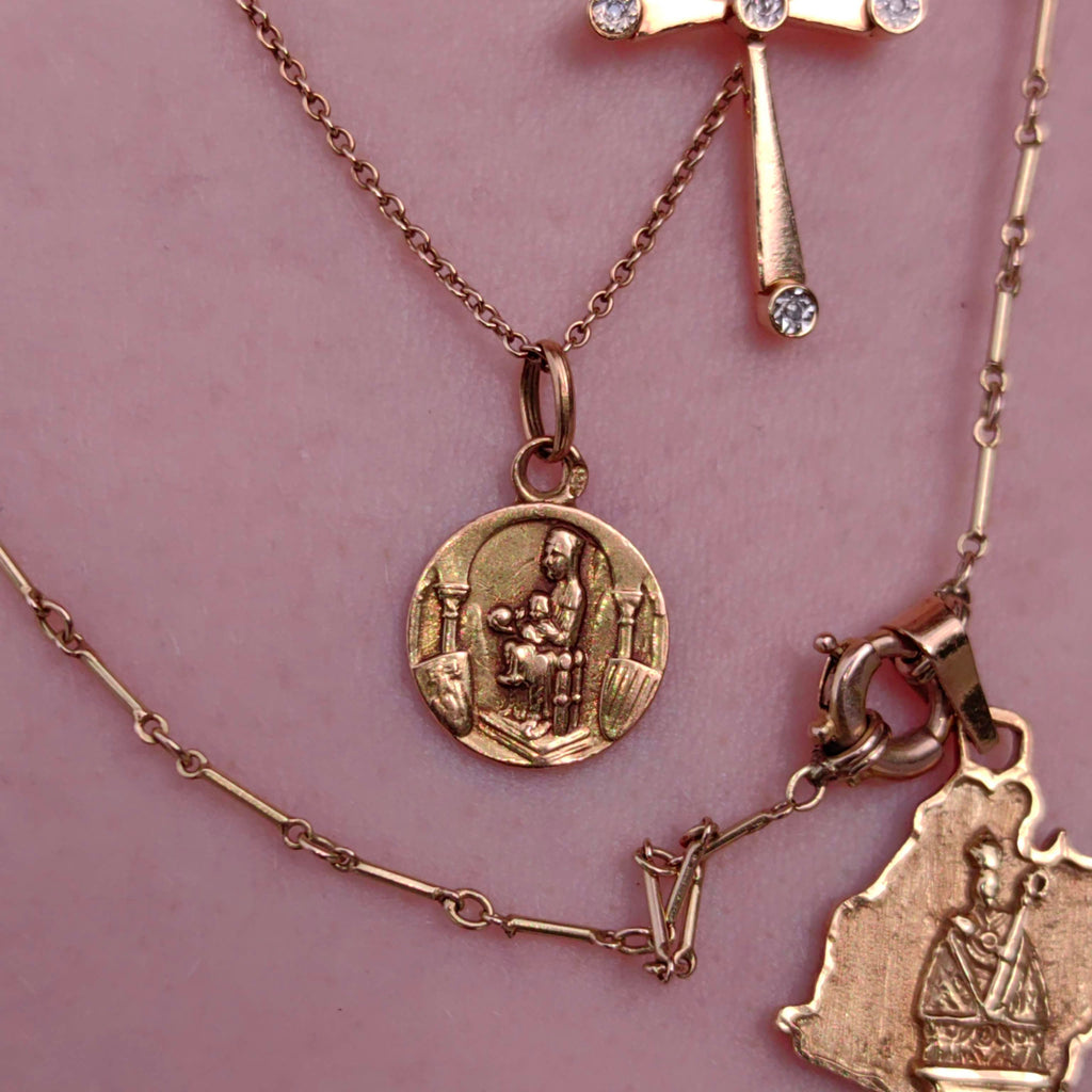 Vintage 18k Gold Virgin Mary Brazil Map Pendant Charm