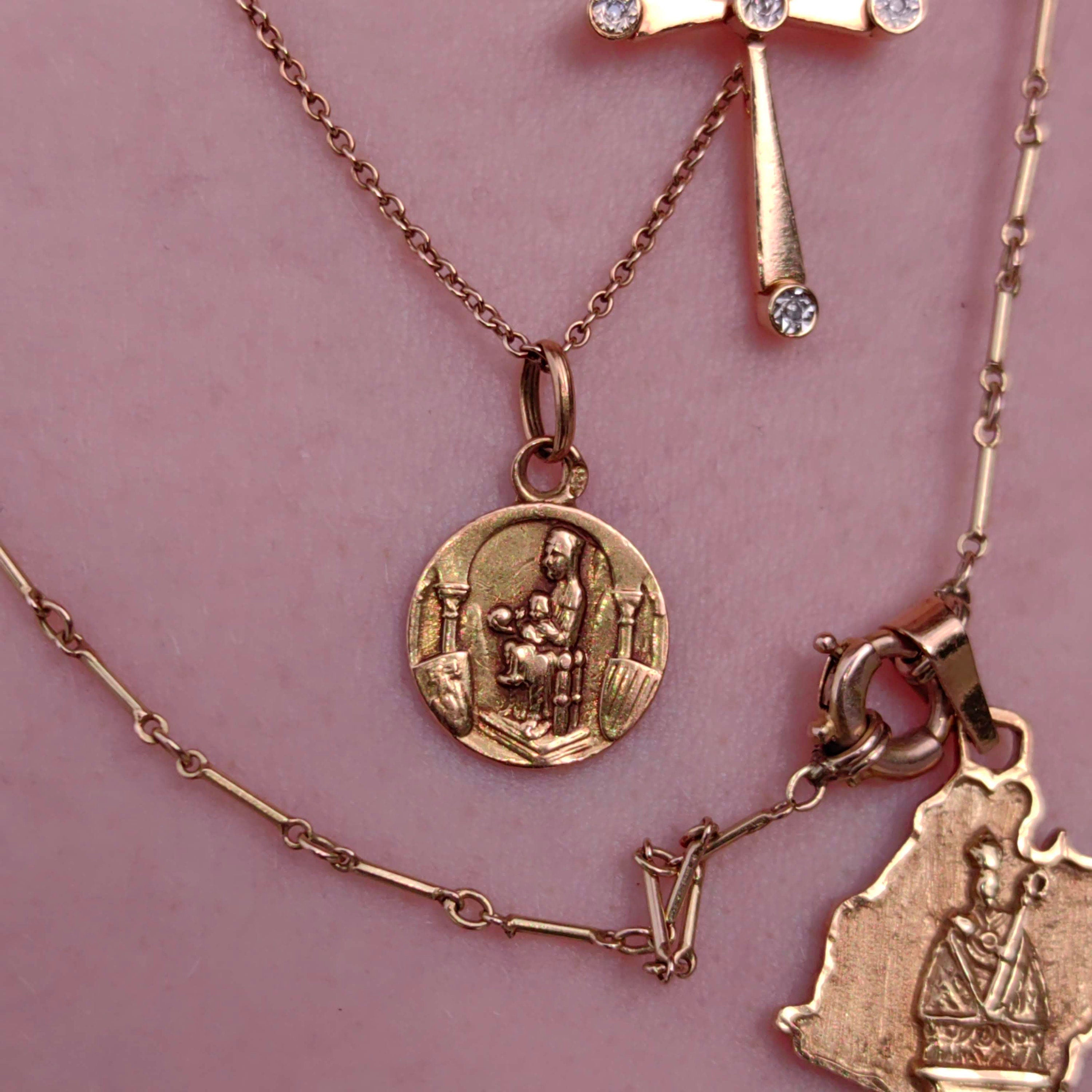Vintage 18k Gold Virgin Mary Brazil Map Pendant Charm