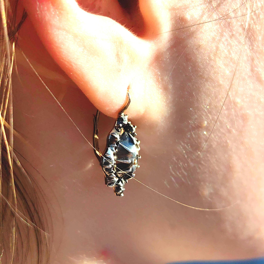 Baroque Diamond Earrings: Victorian 14K Gold & Silver Dormeuses
