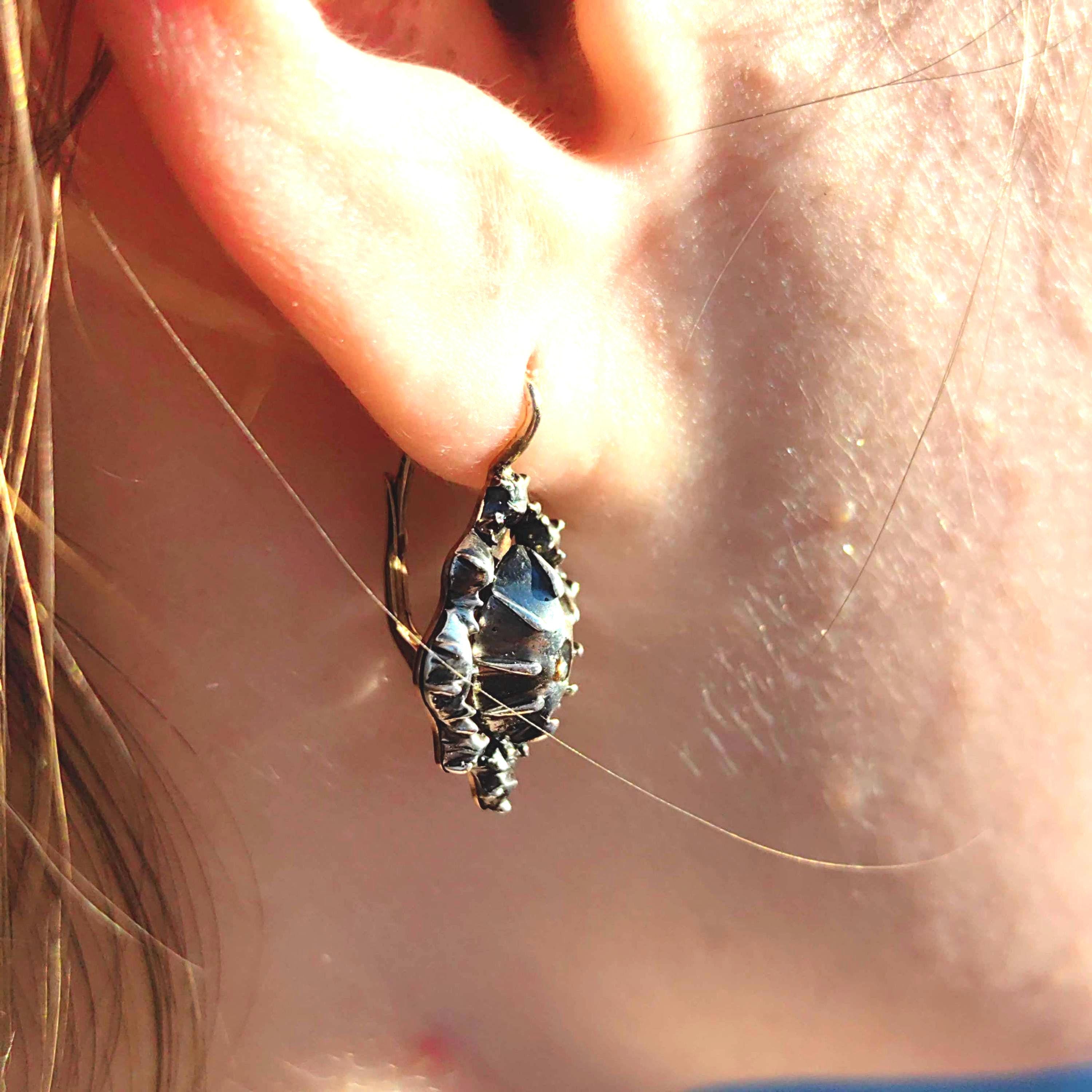 Baroque Diamond Earrings: Victorian 14K Gold & Silver Dormeuses
