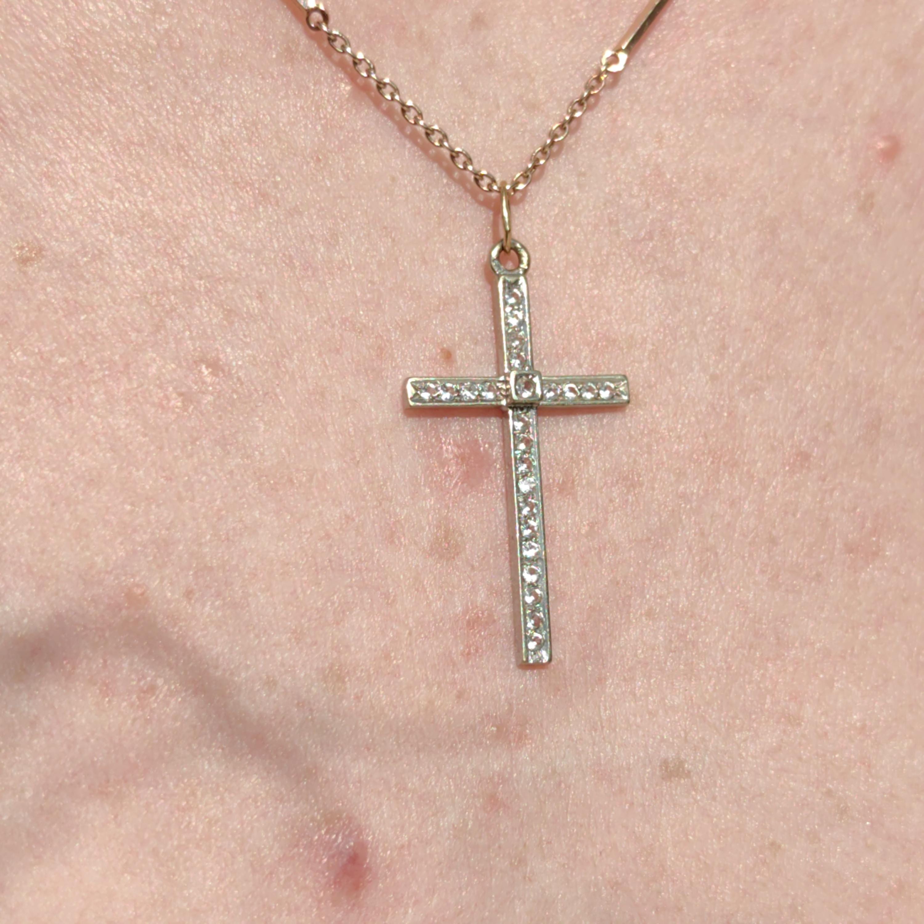 1920s Art Deco Diamond Solid Hallmarked 18k white Gold Catholic Cross Crucifix Pendant Antique Vintage Elegant Christian Statement Gift