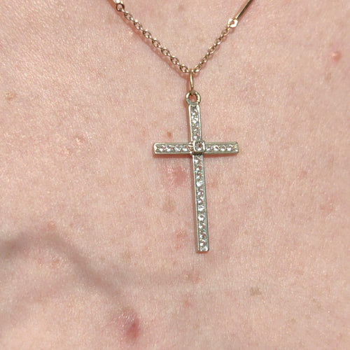 1920s Art Deco Diamond Solid Hallmarked 18k white Gold Catholic Cross Crucifix Pendant Antique Vintage Elegant Christian Statement Gift
