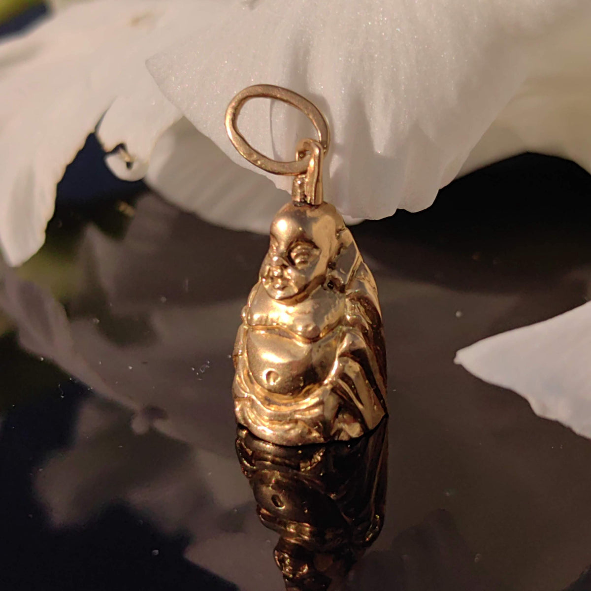 Antique 1920s Chinese Buddha 18k Solid Yellow Hallmarked Gold Hand Carved Buddhist Oriental Pendant Asia Gift Present