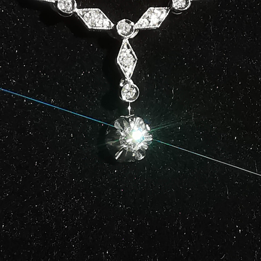 1940s Art Deco Diamond Necklace: 18k White Gold Choker