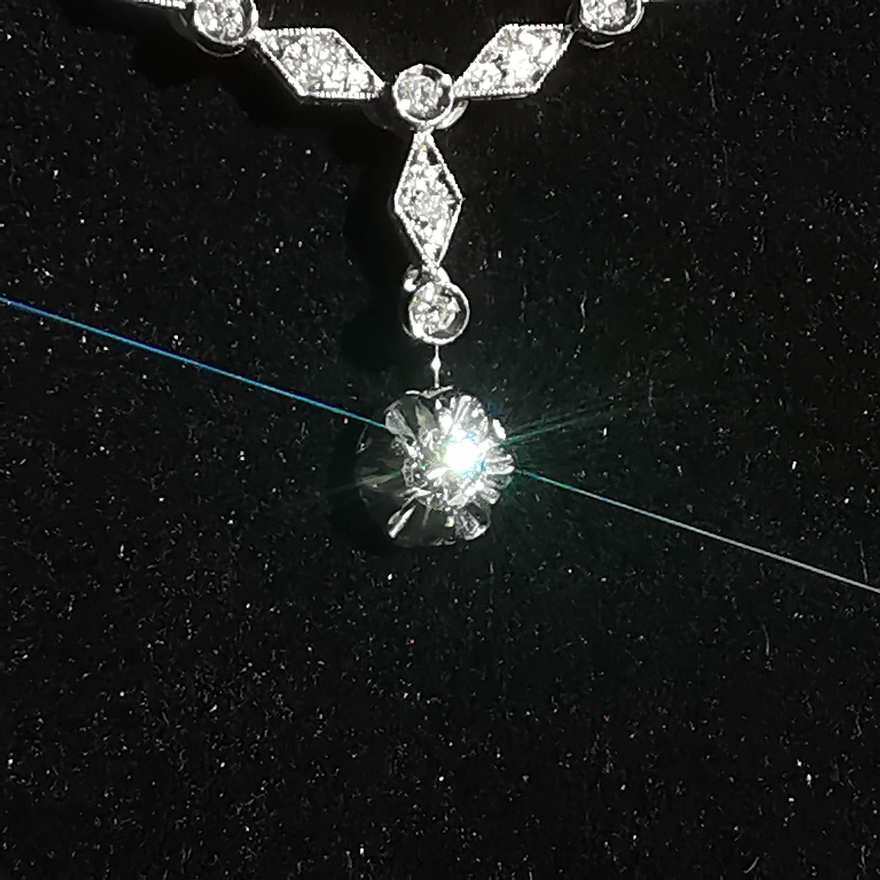 1940s Art Deco Diamond Necklace: 18k White Gold Choker